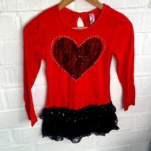 Knitworks Lace Ruffle Girls Kids Black Red Long Sleeve Top sz L